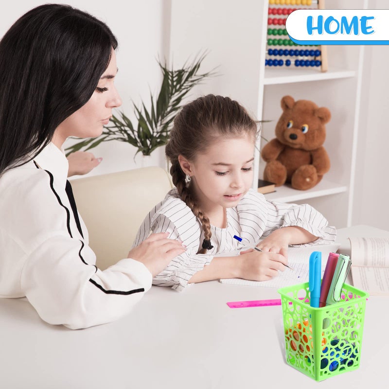 Chinco 12 Pcs Desk Pencil Holder Desktop Plastic Pencil Cups for Desk Hollow Square Classroom Pencil Baskets Office Storage Organizer for Kids Makeup Cosmetic Cup for Home Classroom Drawer in 4 Bright Colors - Image 5